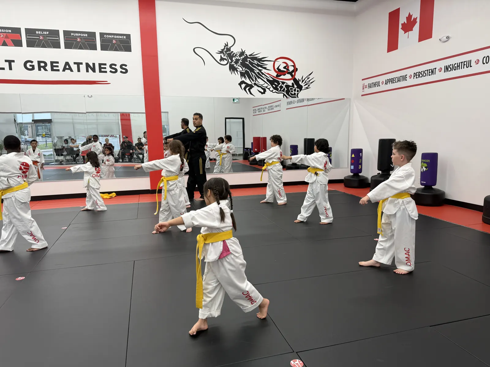 Students practising front kicks
