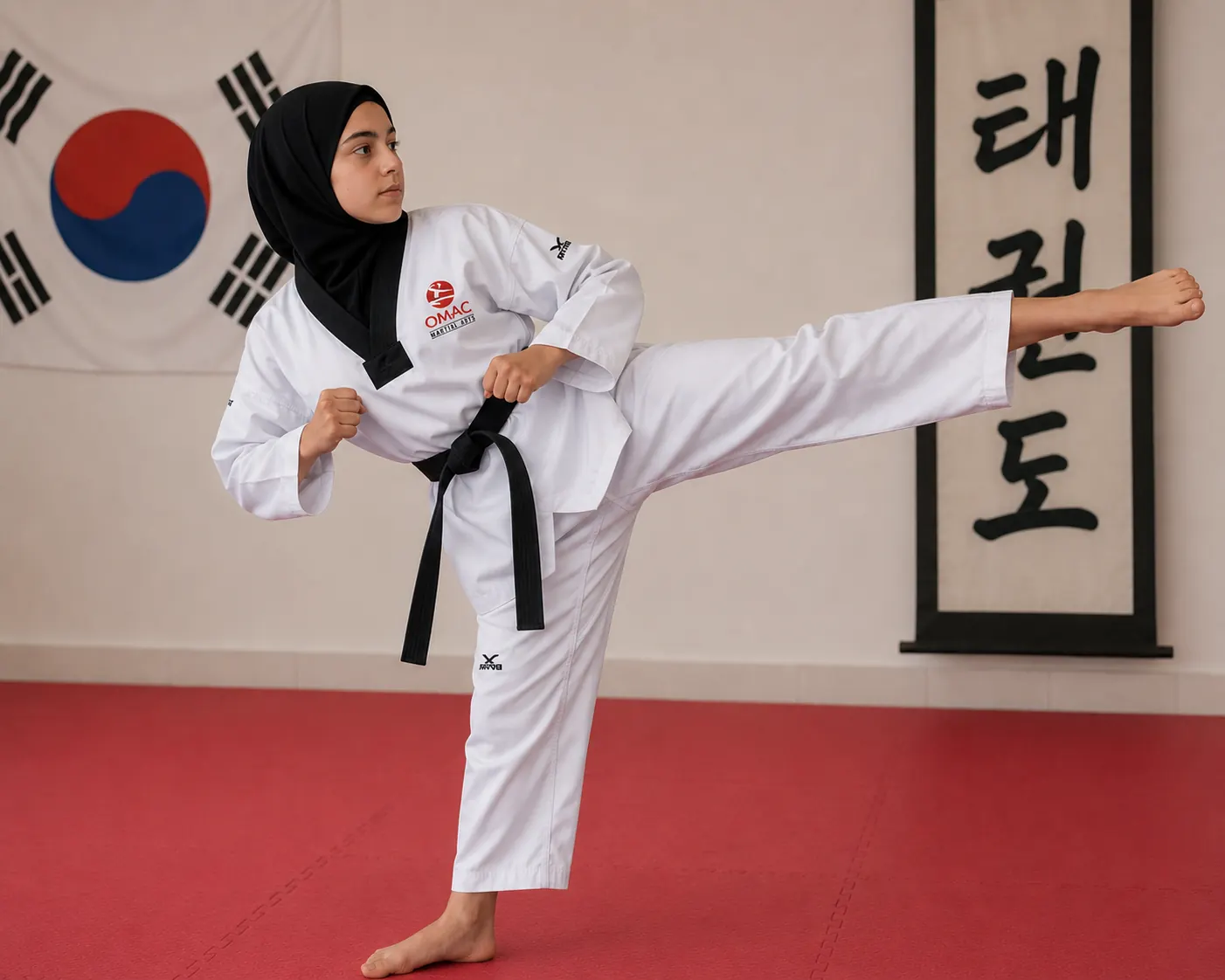 Student performing a high side kick